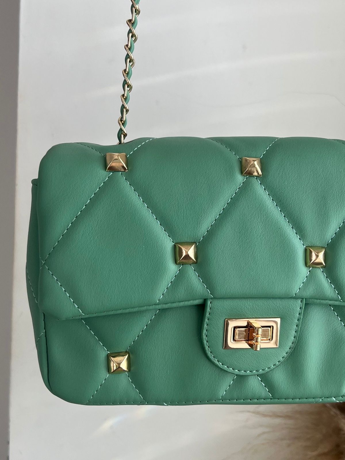 Quilted Stud Detail Cross Body bag / Sage
